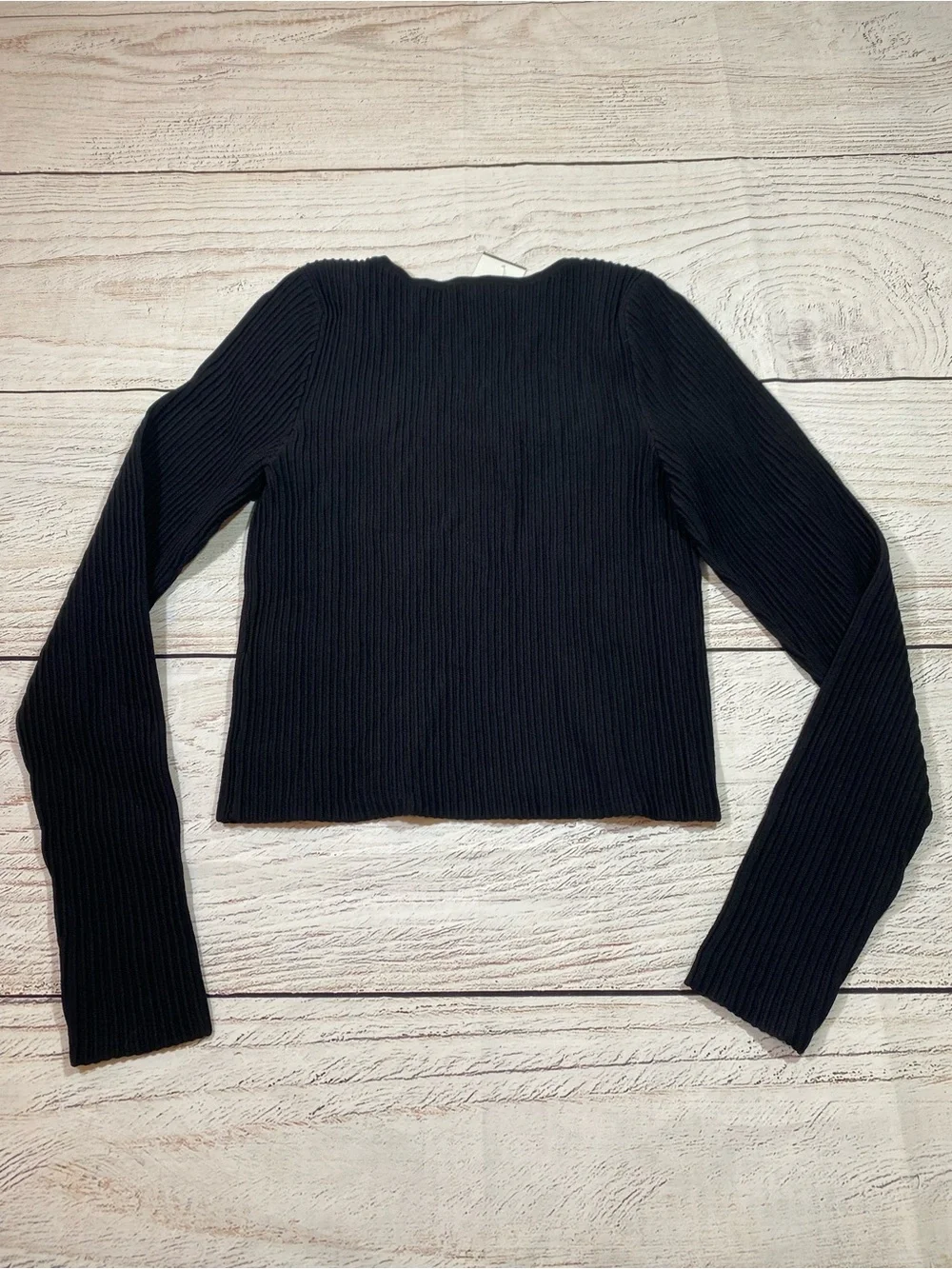 Madewell Ottoman Pullover Crop Black Ribbed Sweater Long Sleeve Medium - Picture 6 of 13